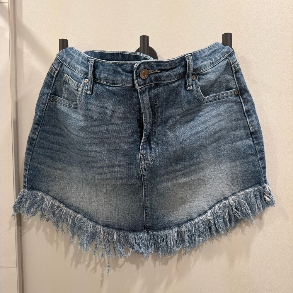 Celebrity Pink Blue Frayed Mini Skirt